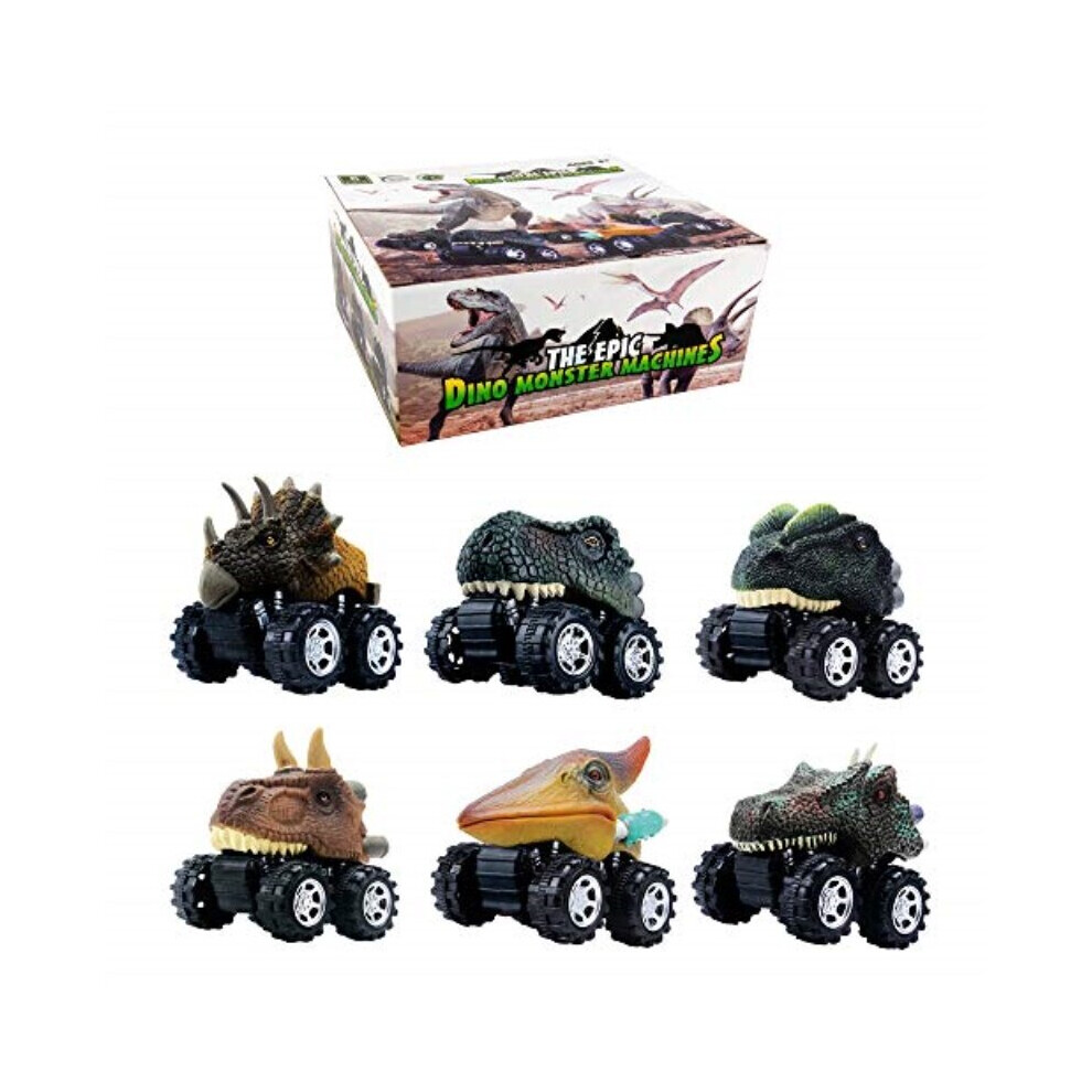 DINOBROS Dinosaur Toy Pull Back Cars 6 Pack Dinosaur Boy Toys Age 3,4,5,6,7 Dino TRex Games