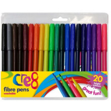 20 Felt Tip Colouring Pens - Fibre Tip Markers, 12.5cm, Assorted Bright Colours, Smear-Proof for Kids & Arts, Great for Drawing & School