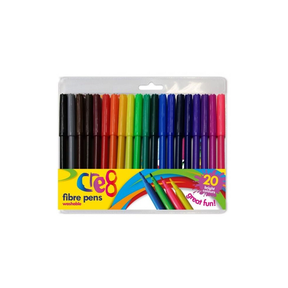 20 Felt Tip Colouring Pens Fibre Tipped Drawing Markers Colouring Art School