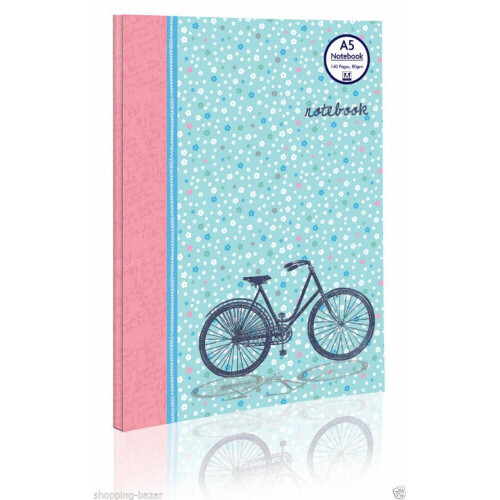 Notebook A5 Vintage Floral Bike Bicycle Hard Cover Ruled 140 Pages Notepad 80gsm