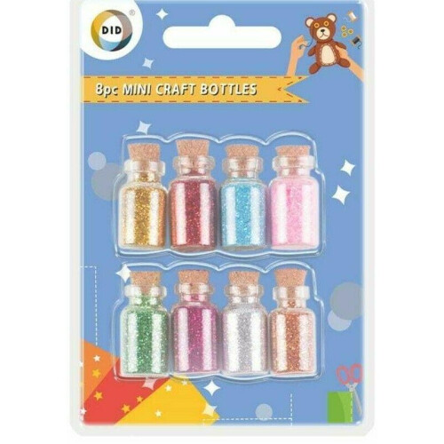 8pc Mini Filled Glitter Gems Sequins Craft Jars Glass Bottles- 1 X RANDOM 2