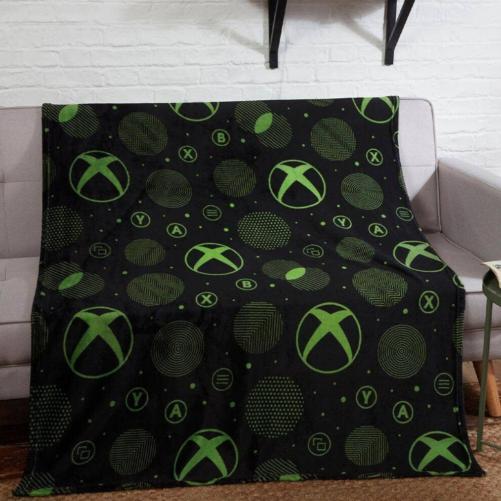 Xbox Icons Throw - X Box Buttons Black And Green Bed Cover Fleece Blanket