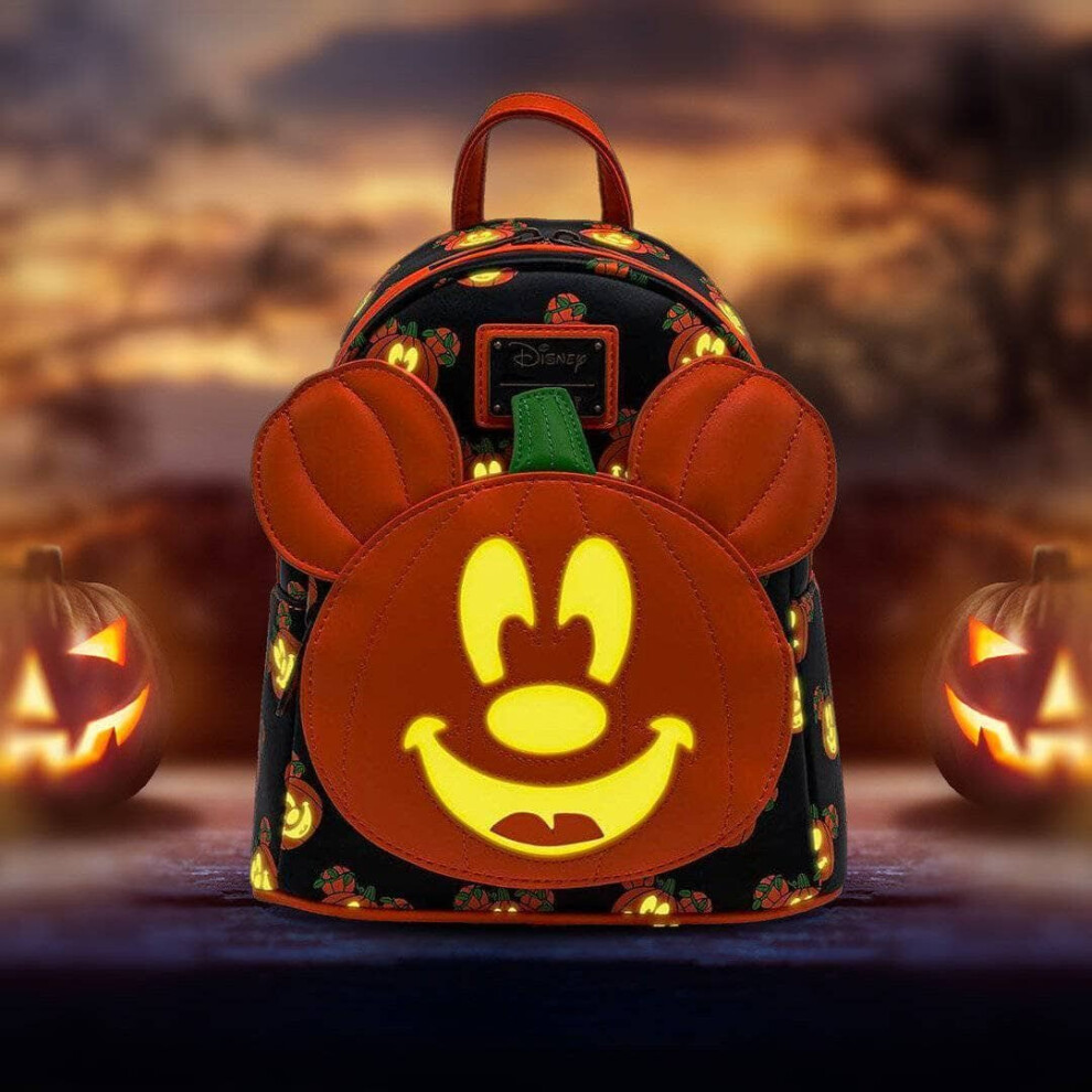 Disney Mickey Mouse Mick-O-Lantern Glow in the Dark Deluxe Loungefly Mini Backpack