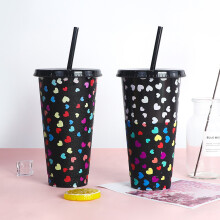 (Black, 1 PC) Loving Christmas Colour Changing Plastic Cold Cup with Straw, 24oz