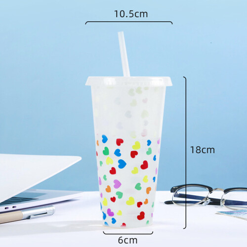 (Sky Blue, 5 PCS) Loving Christmas Colour Changing Plastic Cold Cup with Straw, 24oz 1