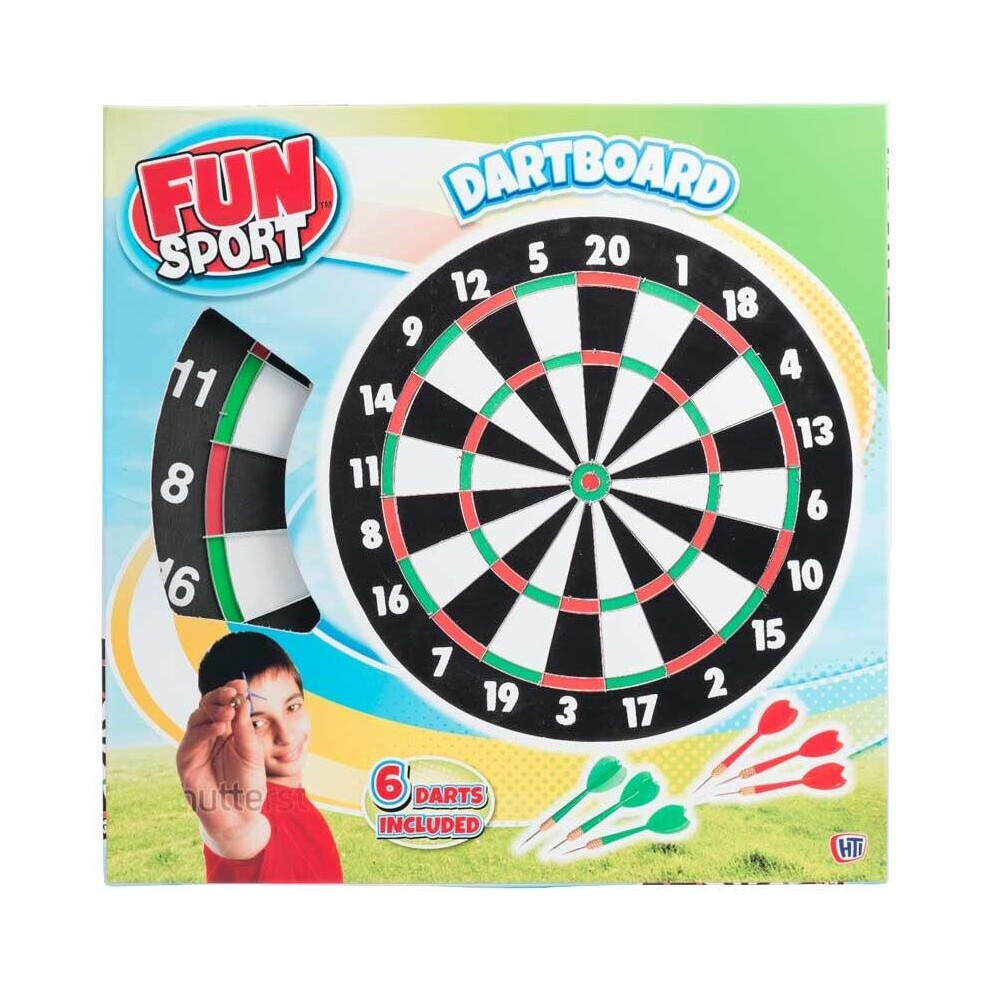 Fun Sport 17Inch Dartboard Double Sided Board Adults Kids Xmas Gift With 6 Darts