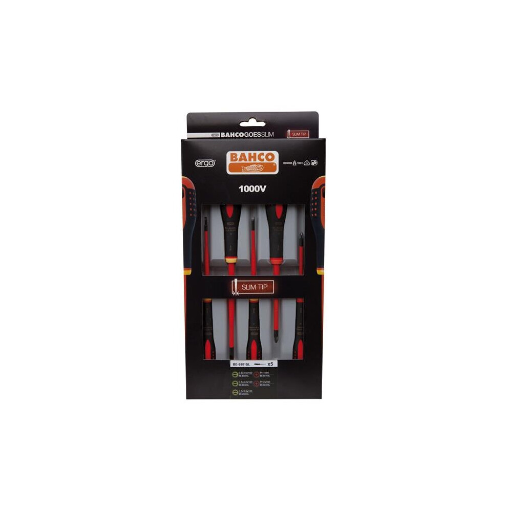 Bahco Ergo Insulated Screwdriver Slim Sl/Ph Set, 5 Piece