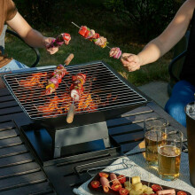 Black Square Portable Fire Pit BBQ Brazier Grill Camping Barbecue