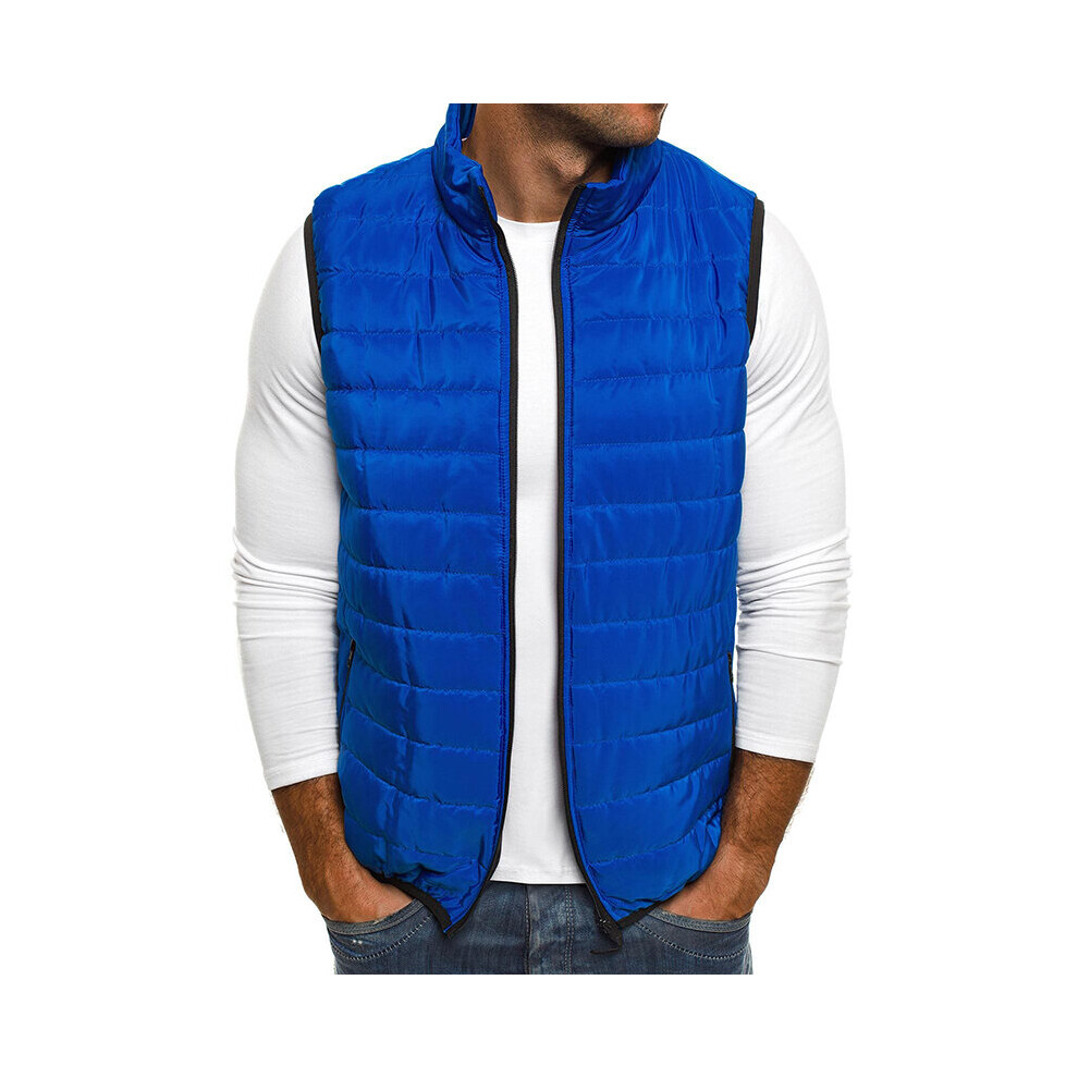 (Royal Blue, S) Men Stand Collar Puffer Vest Tank Top Zipper Winter Outwear Sleeveless Waistcoat