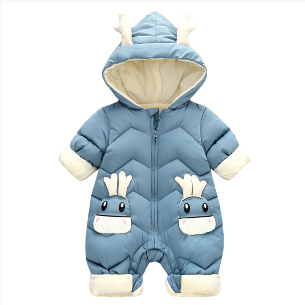 (Blue, 6-12 Months) Baby Kids Down Coat Jumpsuit Newborn Romper Hooded
