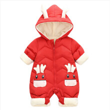 (Red, 6-12 Months) Baby Kids Down Coat Jumpsuit Newborn Romper Hooded