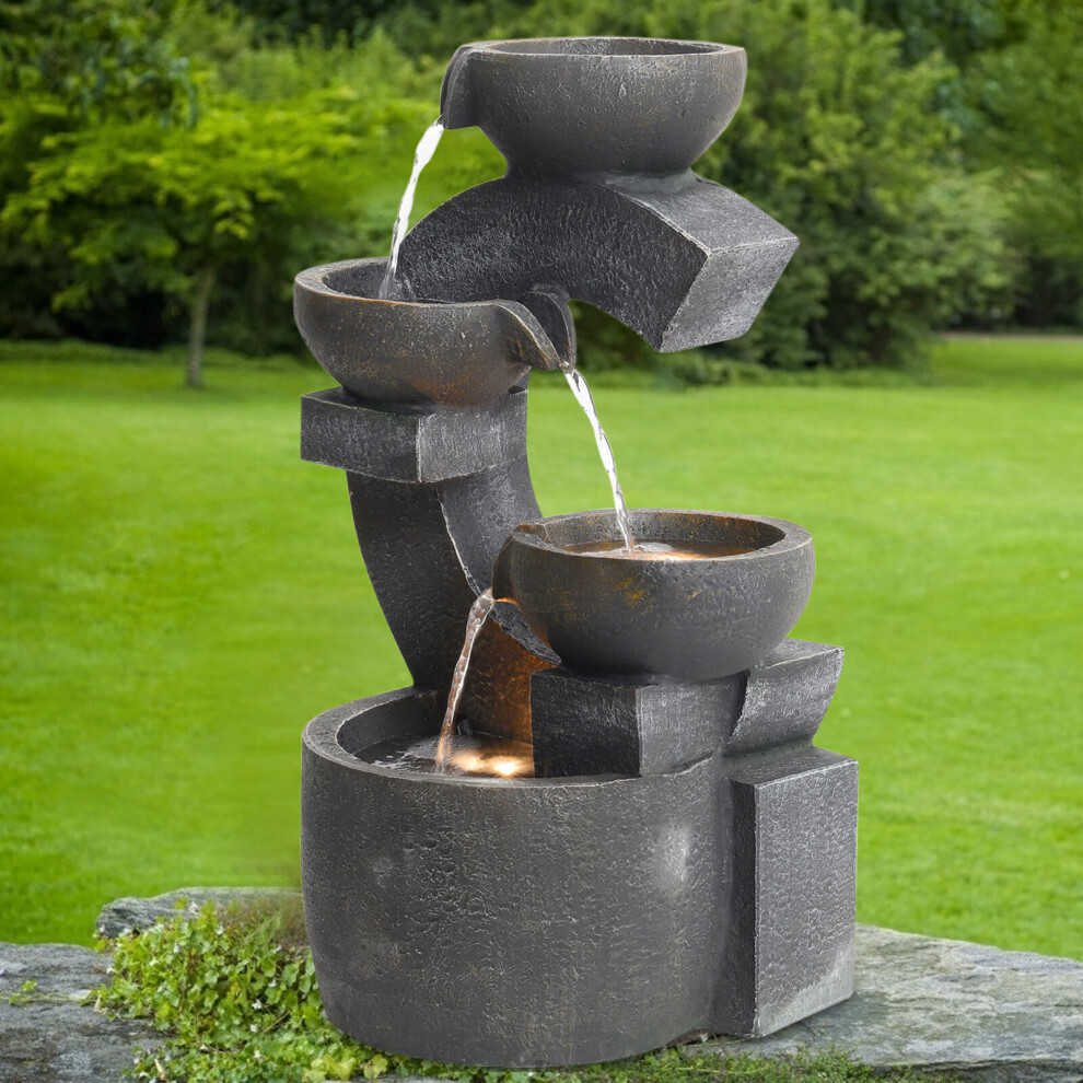 Outdoor Fountain Garden Patio Water Feature LED Light Cascade Bowl