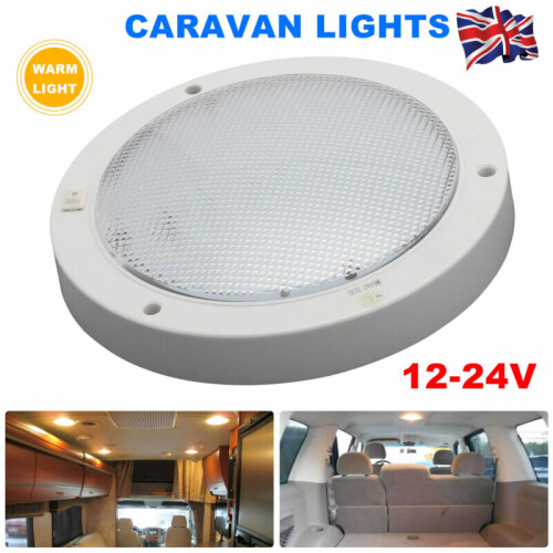 12V DC Ceiling LED Interior Light 42x2835 LEDs, 840lm, Warm White – Ultra-Thin Round Fixture for Caravan, Boat, Trailer