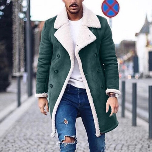 Green 2XL Men Winter Fleece Suede Coat Outwear Peacoat Overcoat Long Sleeve Bomber Jacket on OnBuy