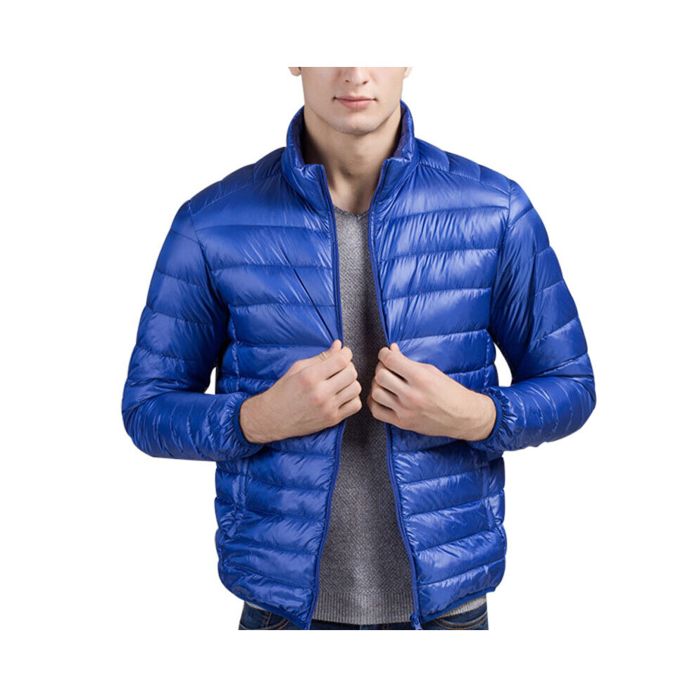 (Royal Blue, S) Men Lightweight Water-Resistant Puffer Coat Long Sleeve Windproof Hiking Jacket Outwear