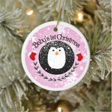 Baby's First Christmas Keepsake Ceramic Christmas Tree Decoration in Pink