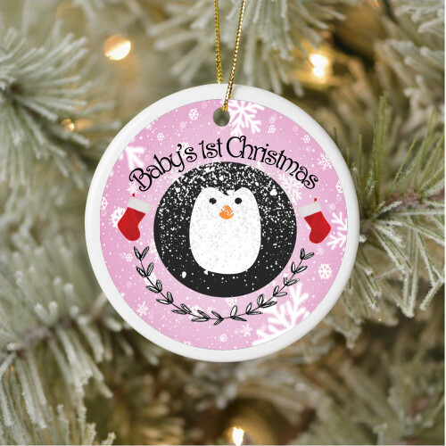 Baby's First Christmas Keepsake Ceramic Christmas Tree Decoration in Pink