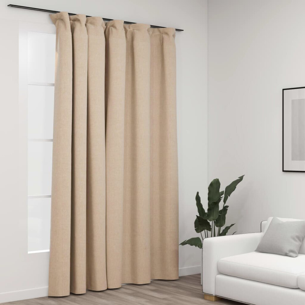 Vidaxl Linen-Look Blackout Curtain With Hooks Beige 290X245cm Drape Blind