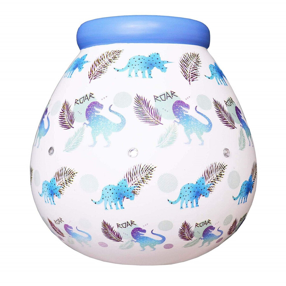 Pot Of Dreams Roar Dinosaur Money Pot Save Up & Smash Blue Piggy Bank