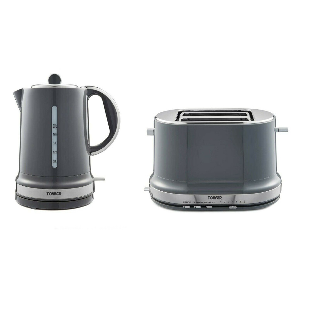 Tower Stylish BELLE Graphite Grey 1.5L 3kW Jug Kettle, 2 Slice Toaster