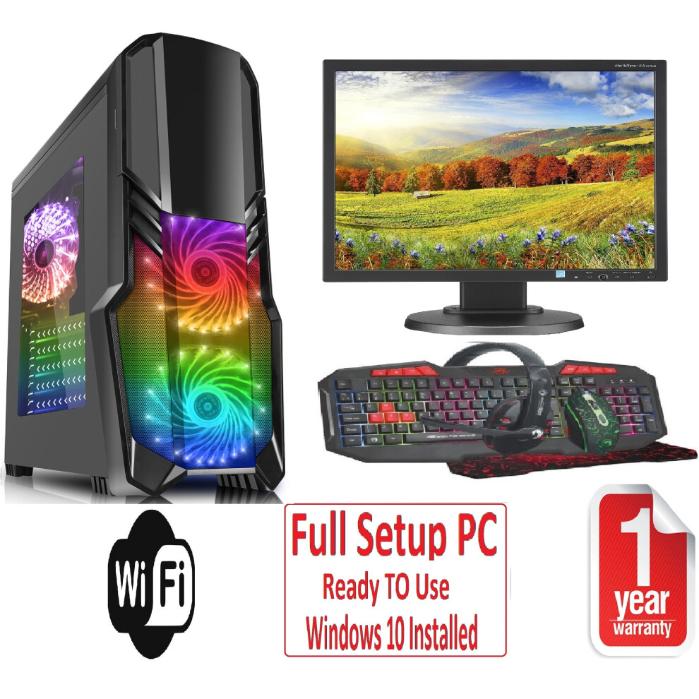 Fast Gaming PC Bundle Intel QuadCore i5 16GB 1TB Windows 10 2GB GT710 G-Gforce