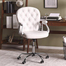 Home/Office Luxury White PU Leather 360°Swivel Rocking Chair Computer Desk Seat