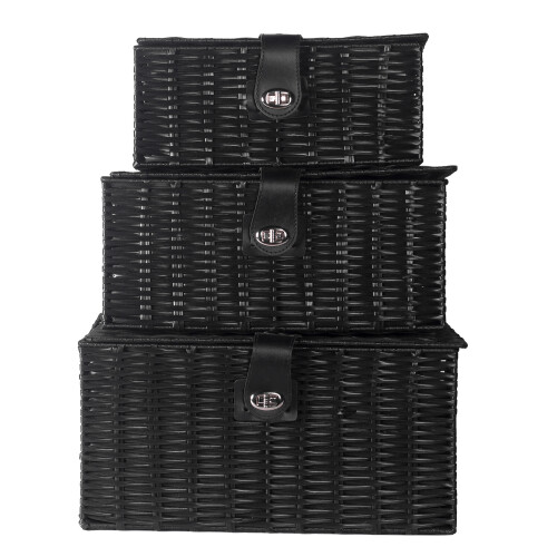 Resin Woven Storage Baskets Set of 3 Lid & Lock Organisation Boxes & Bins M&W