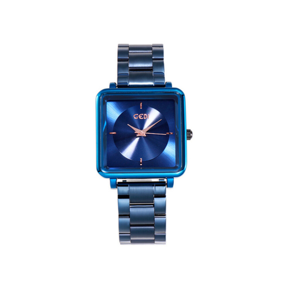 W20 Dazzling Blue Ladies Square Steel Band Watch Simple Wrist Watch Fashion Waterproof Watch Girls Decorative Wristband Jewelry
