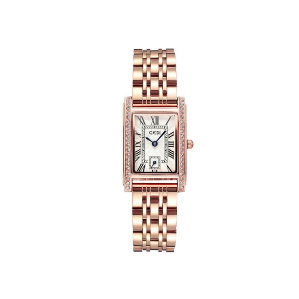 W62 Rose Gold Ladies Fashion Small Square Watch Luxury Shiny Steel Band Watch Quartz Waterproof Watch Girls Decoration Watch Jewelry