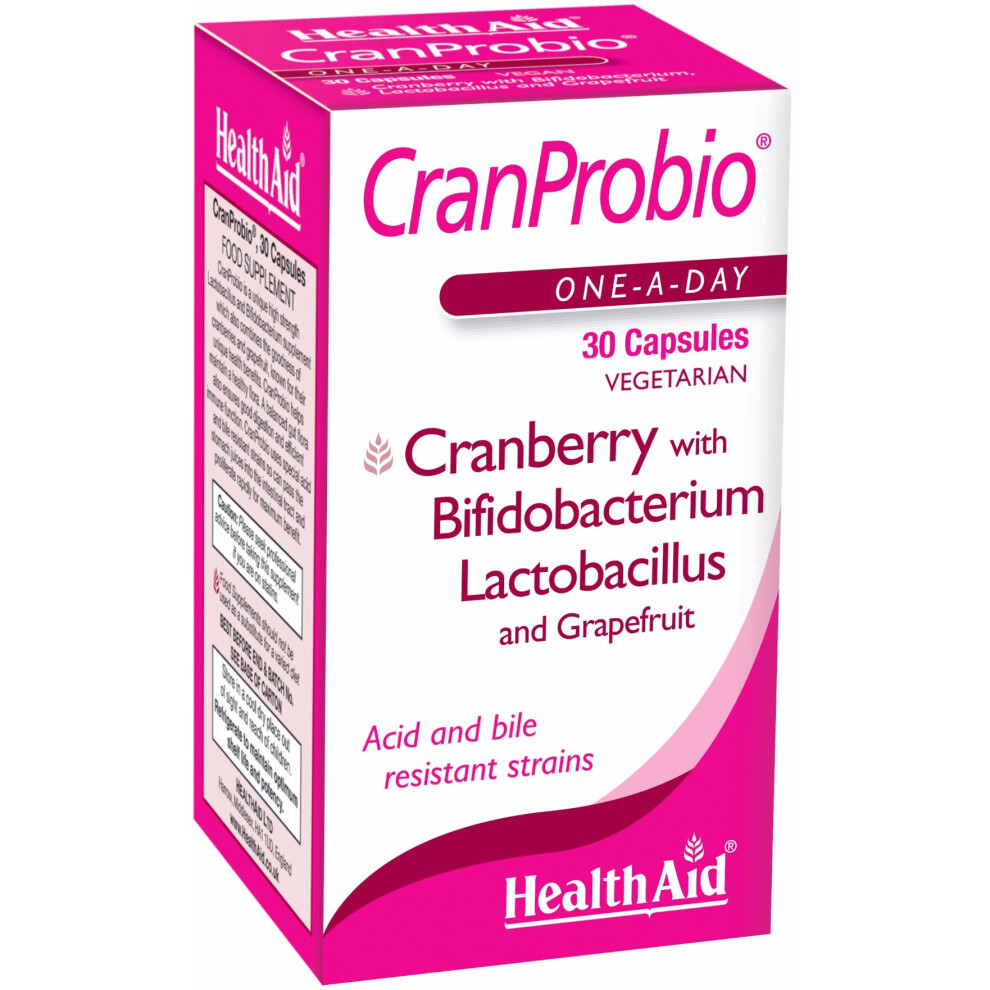 Health Aid Cranprobio (Cranberry Probiotic 5 Billion), 30 Vegetarian Capsules