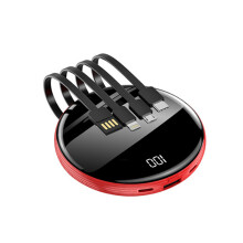 S37 Mini Round Digital Display 8000 MAh Mobile Power Bank Fast Charge with 4 Wire Power Bank Charger Mobile Phone Accessories