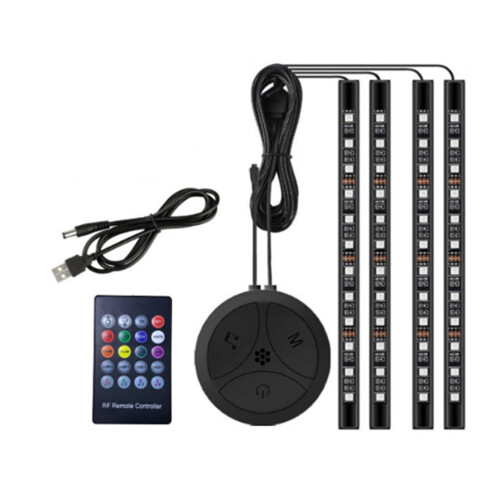 S33 1 to 4 12led Lamp with USB Bluetooth Sound Control Car Atmosphere Light RF Wireless Car Colorful Flexible Light Bar
