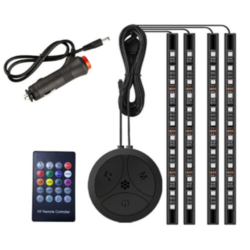 S34 1 to 4 12led Lamp with Cigarette Lighter Bluetooth Audio Control Car Atmosphere Lamp RF Wireless Car Colorful Soft Light Bar