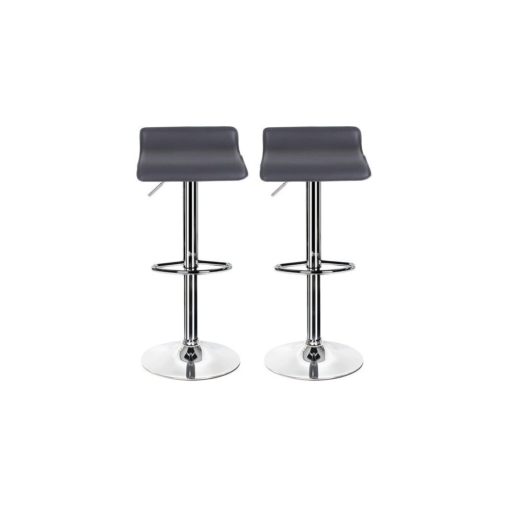 Bar Stools Set of 2 Grey Leather Breakfast Dining Stools for Kitchens with Chrome Footrest and Base Swivel Gas Lift