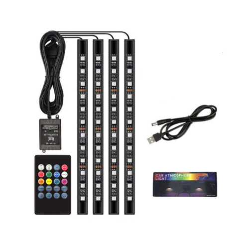 S31 1 to 4 Car Ambient Light USB Sound Control Waterproof Soft Light with Car Colorful RGB Foot Pad Decorative Light Bar
