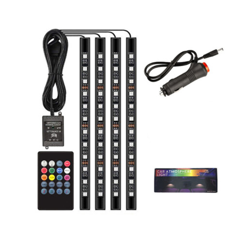 S32 1 to 4 Car Atmosphere Light Sound Control Soft Light with Car Cigarette Lighter Colorful RGB Foot Pad Decorative Light Bar