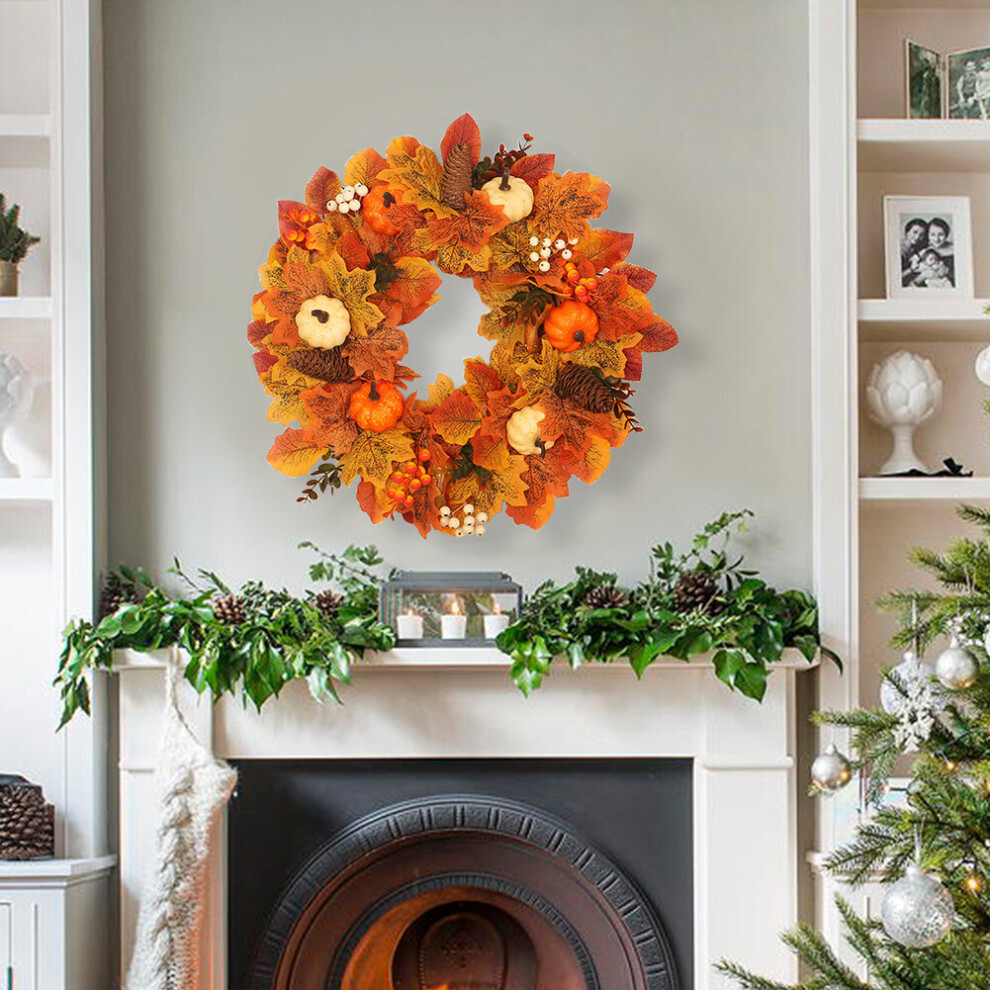 Living And Home 45Cm Christmas Halloween Autumn Led Lighting Maple Leaf Pumpkin Wreath