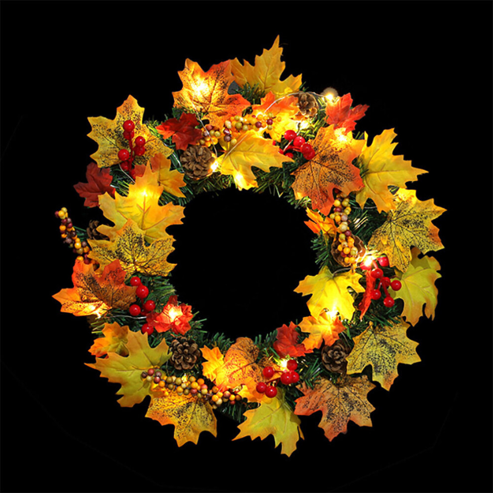 LED Light Up Autumn Maple Leaf Wreath Thanksgiving Halloween Xmas Door Garland