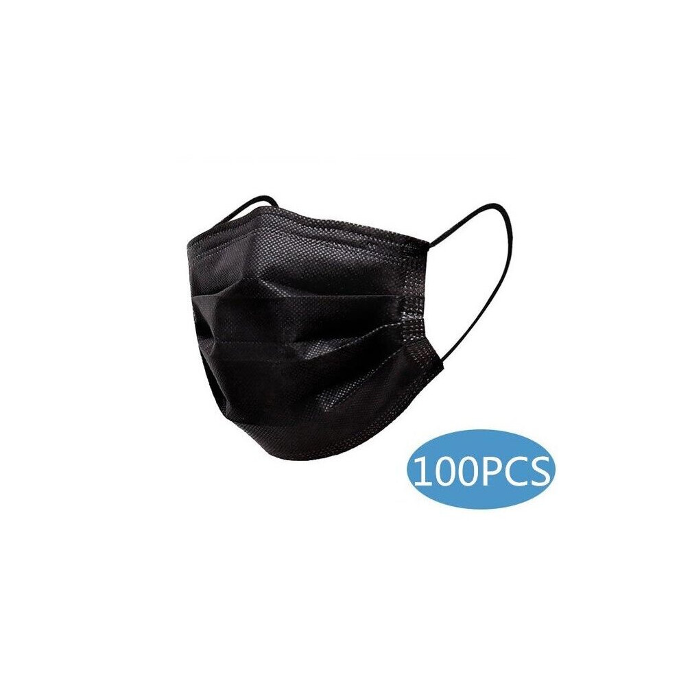 (Black-100Pcs) Black 3-Layer Mask Face Masks Halloween Disposable Anti-Dust Masks 789274978405