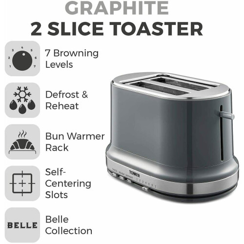 Tower Tower Stylish Kitchen BELLE  Graphite Grey 2 Slice Toaster 1