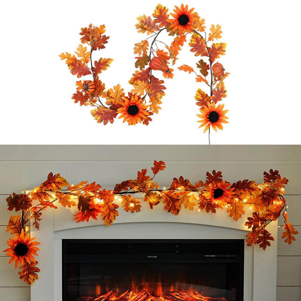 180CM Artificial LED Hanging Autumn Fall Leaf Sunflower Garland