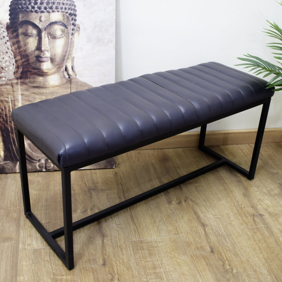 Rustic Handmade Genuine Grey Leather Artisan Bench