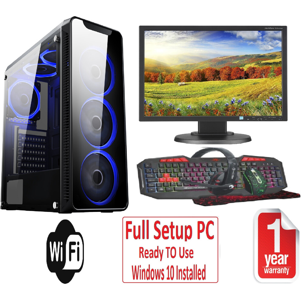 Fast Gaming Pc Bundle Intel Quadcore I5 16Gb 1Tb Windows 10 4Gb Gtx1050ti Blaze Blue 5060903956557
