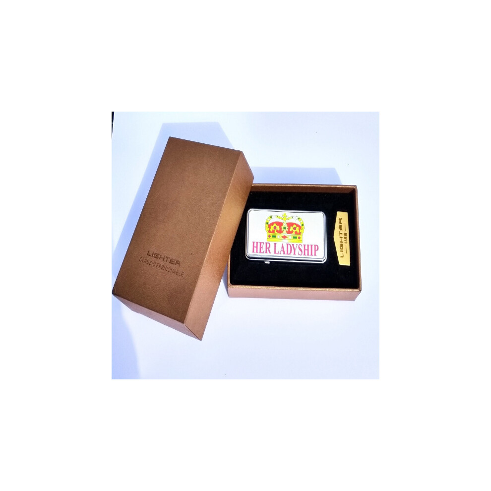 Personalised Gift Products Her Ladyship Gift Boxed Rechargeable Silver Metal Usb Lighter