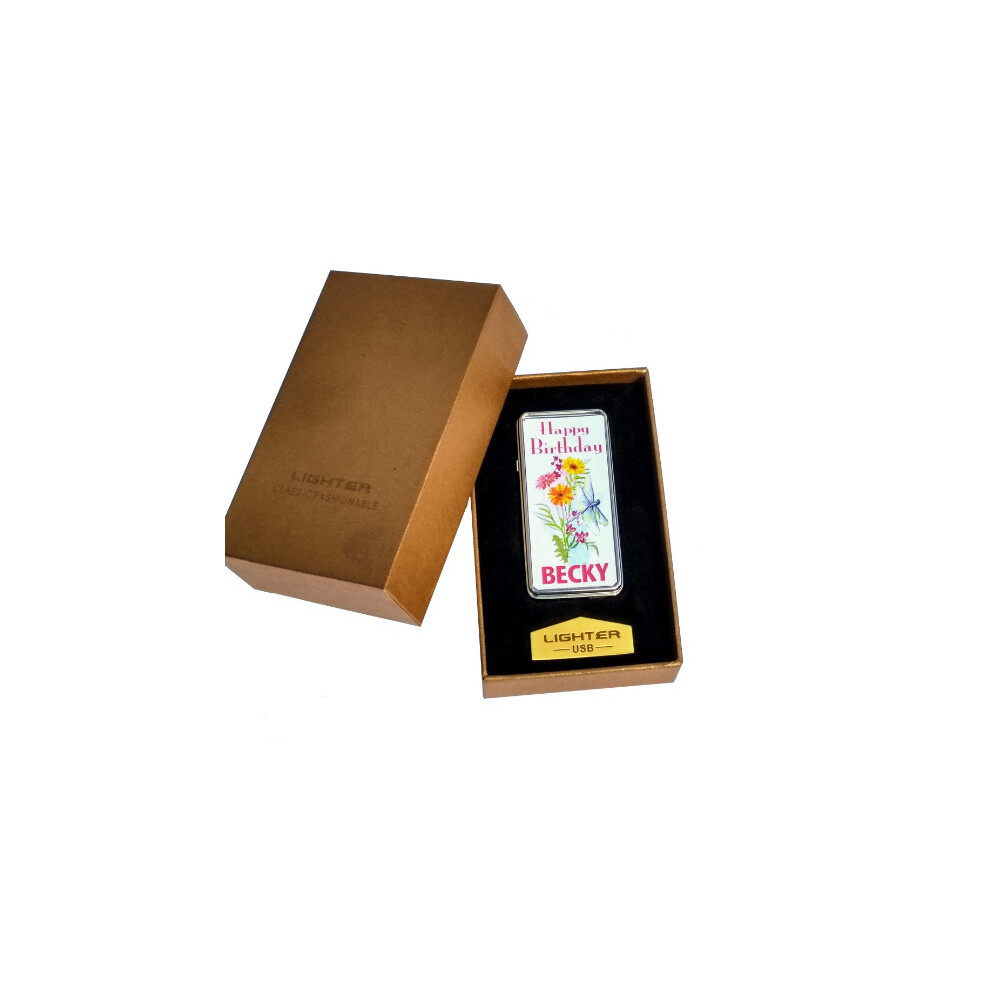 Personalised Gift Products Silver Personalised Flowers & Dragonfly Any Occasion Gift Boxed Rechargeable Metal Usb Lighter