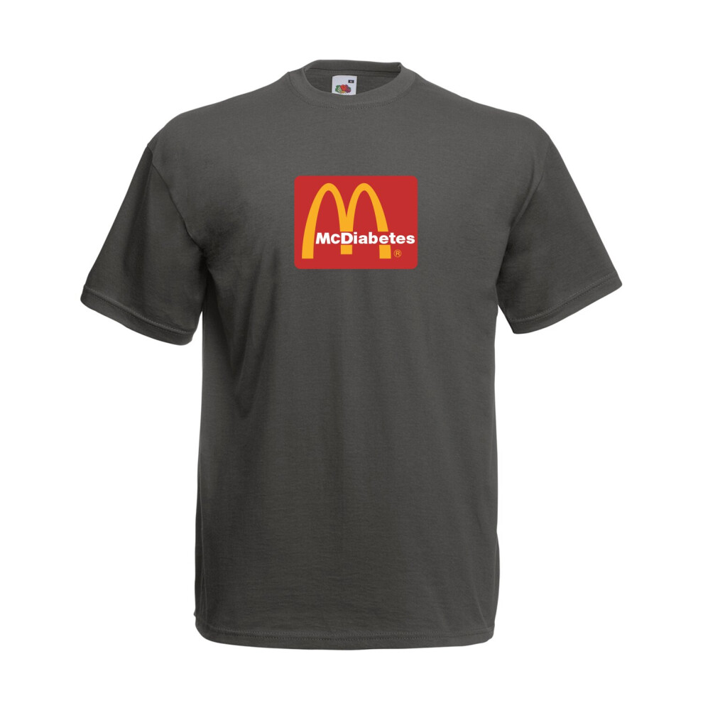 (Light Graphite, M) Funny McDiabetes -  McDonalds Fast Food Parody Graphic High Quality T-Shirt, Tee, Men's, Unisex