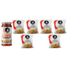 Chings Schezwan Chutney 250g and Pack of 6 Chings Veg Hakka Noodles 150g, Make Your Noodles Tantalizing and Delicious with Schezwan Chutney