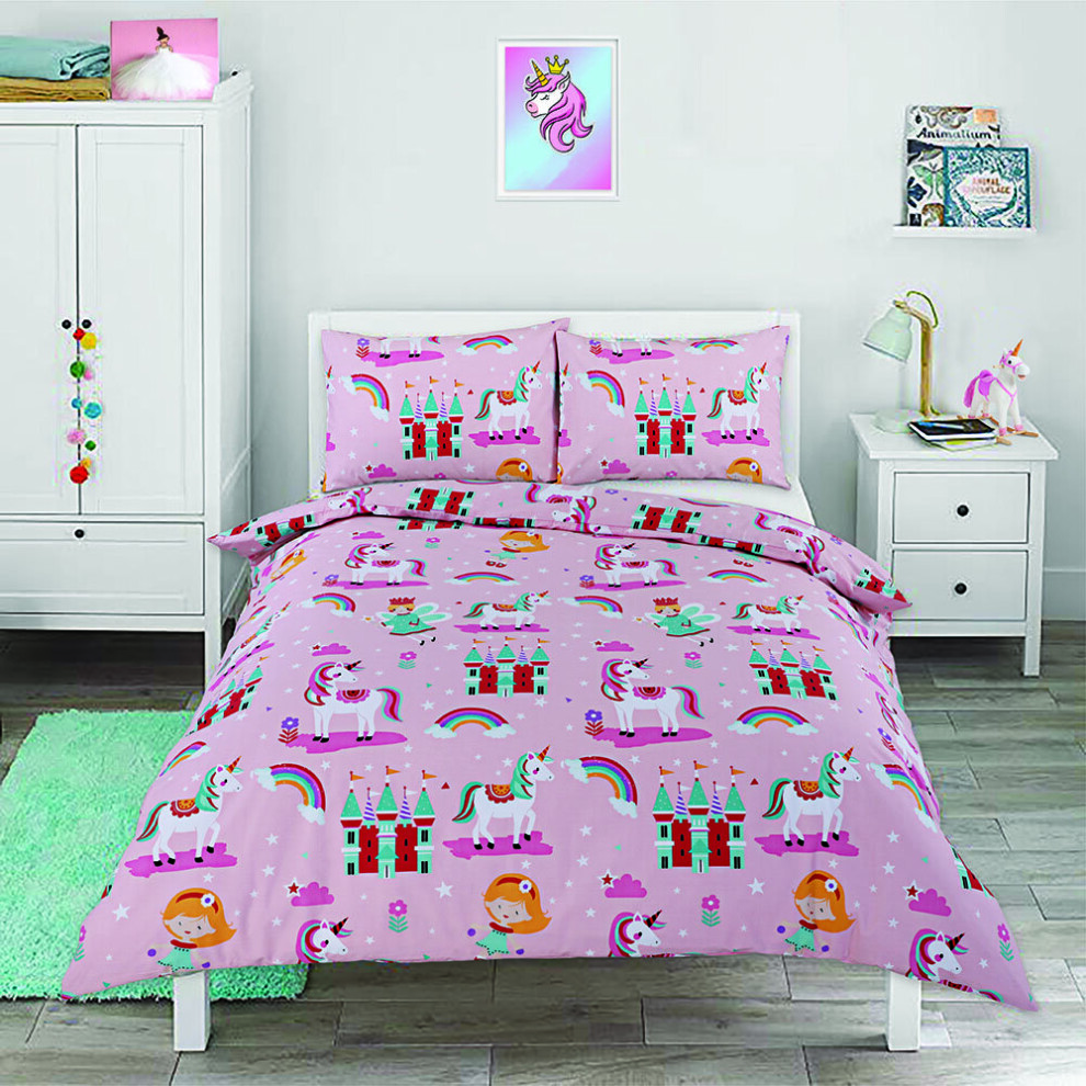 (Single) Pink Princesses Cotton-rich Duvet & Pillowcase Set