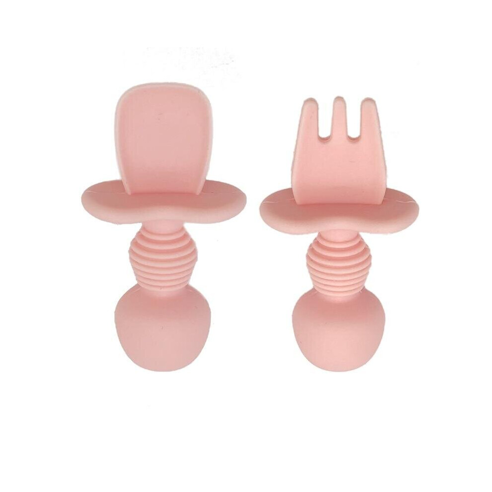 ( Set) Baby Food Supplement Silicone Soft Fork, Spoon Tableware Set Pink