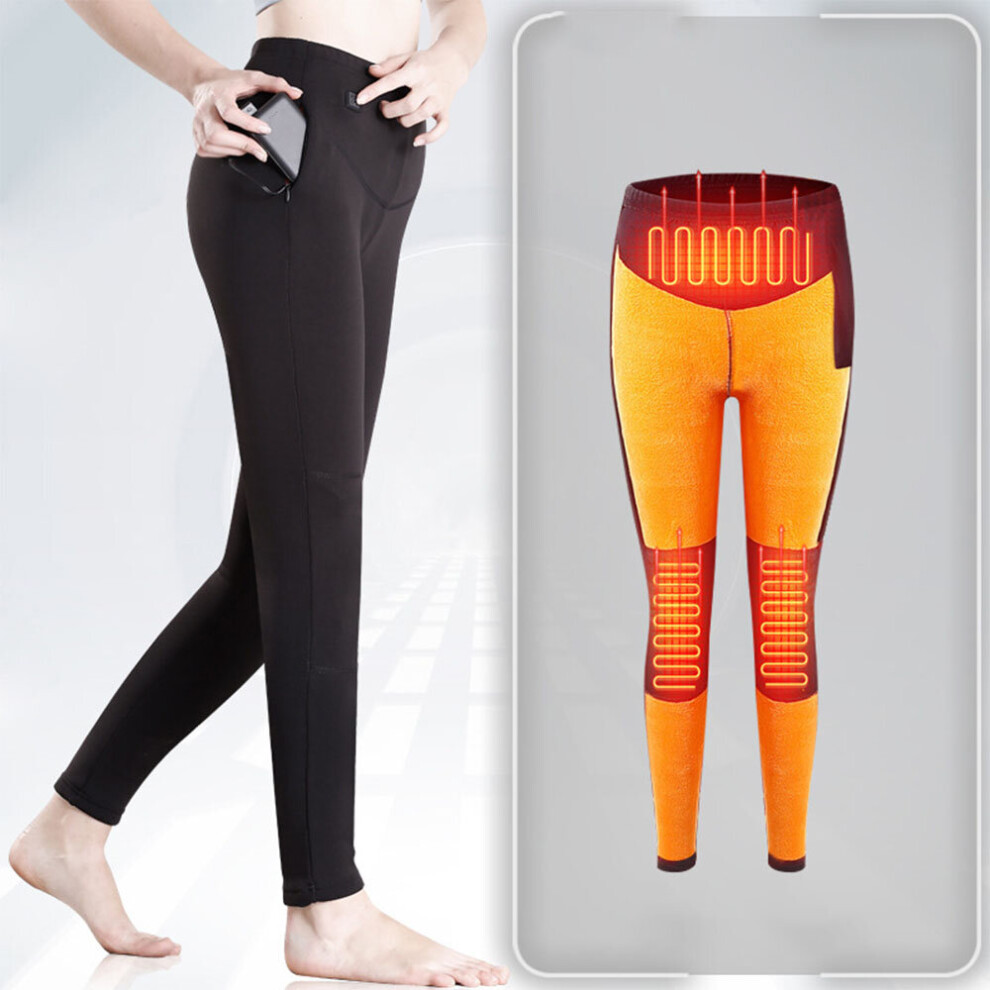 (Women, L) Unisex Electric USB Heated Pants Winter Warmer Heating Trousers Elastic Leggings